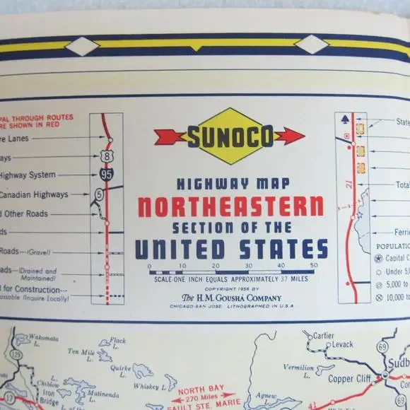 Vintage 1958 SUNOCO Gas Company Road Map Eastern United States - Picture 12 of 12